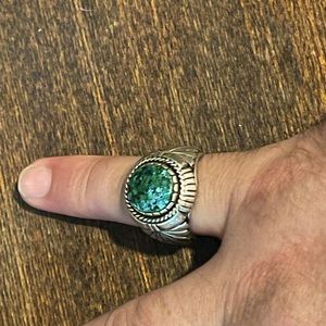 Native American turquoise ring sterling silver stamped DV
